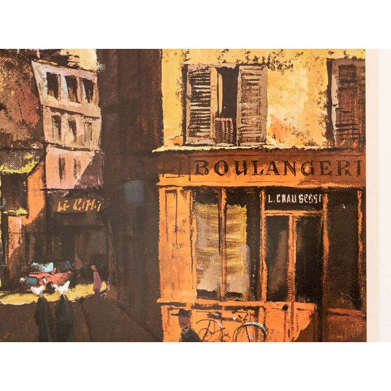 Affiche de voyage vintage "Paris - Une Rue de Montmartre" par Louis Macouillard, 1960