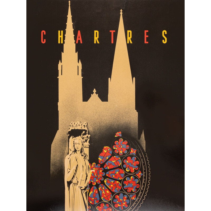 Cartel art déco vintage "Chartres - Cathedrals of France" de Robert Alexandre, 1930