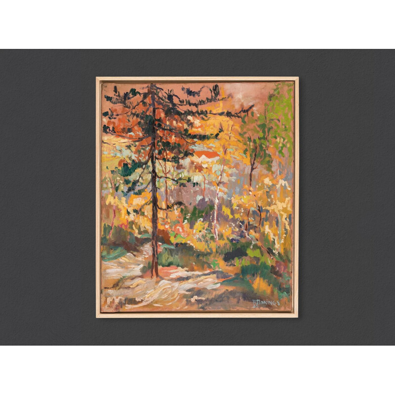 Huile sur toile vintage "forêt en automne", 1935