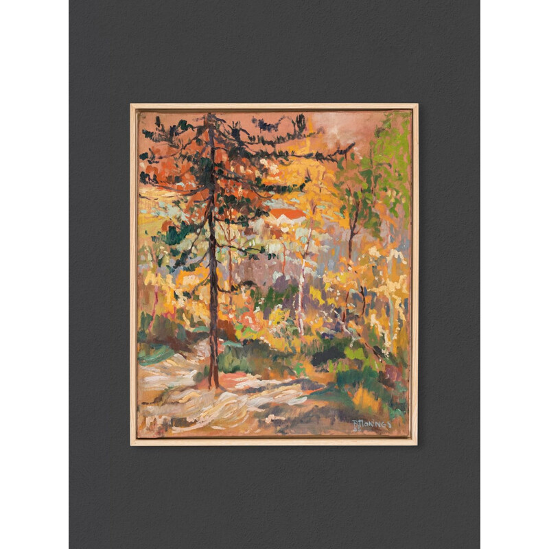 Óleo Vintage sobre tela "Forest in Autumn", 1935