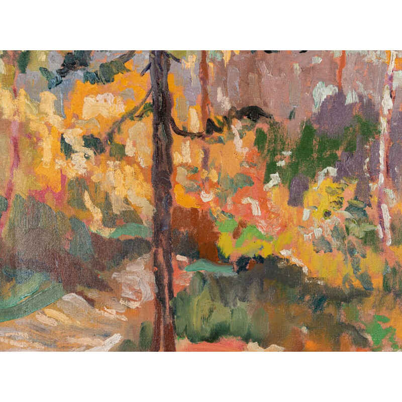 Óleo Vintage sobre tela "Forest in Autumn", 1935