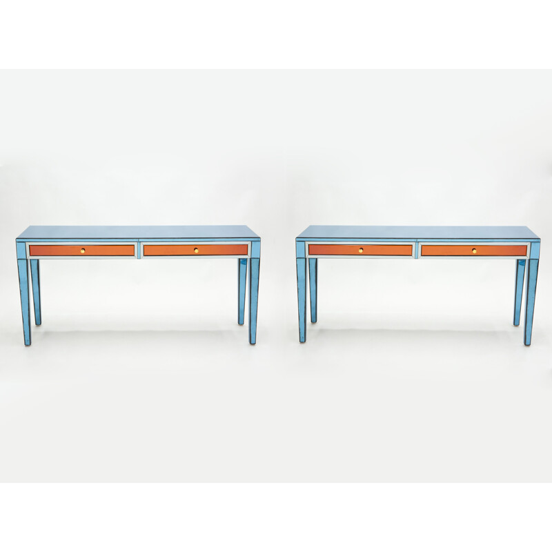 Pair of vintage mirrored consoles by Olivier de Schrivjer for Ode Design, 1990