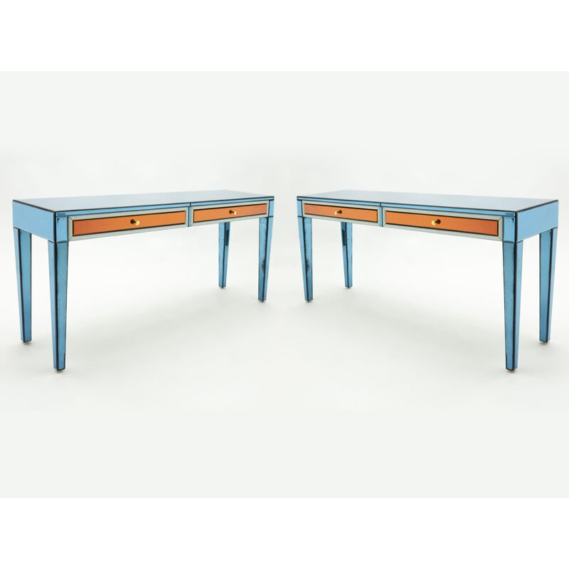 Pair of vintage mirrored consoles by Olivier de Schrivjer for Ode Design, 1990