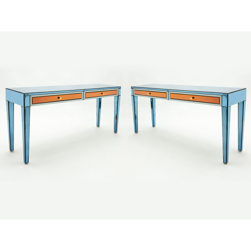 Pair of vintage mirrored consoles by Olivier de Schrivjer for Ode Design, 1990