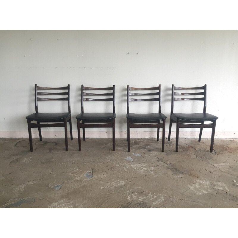 Set of 4 vintage wood and leatherette chairs, 1950