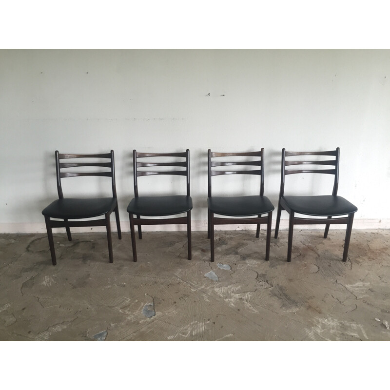 Set of 4 vintage wood and leatherette chairs, 1950