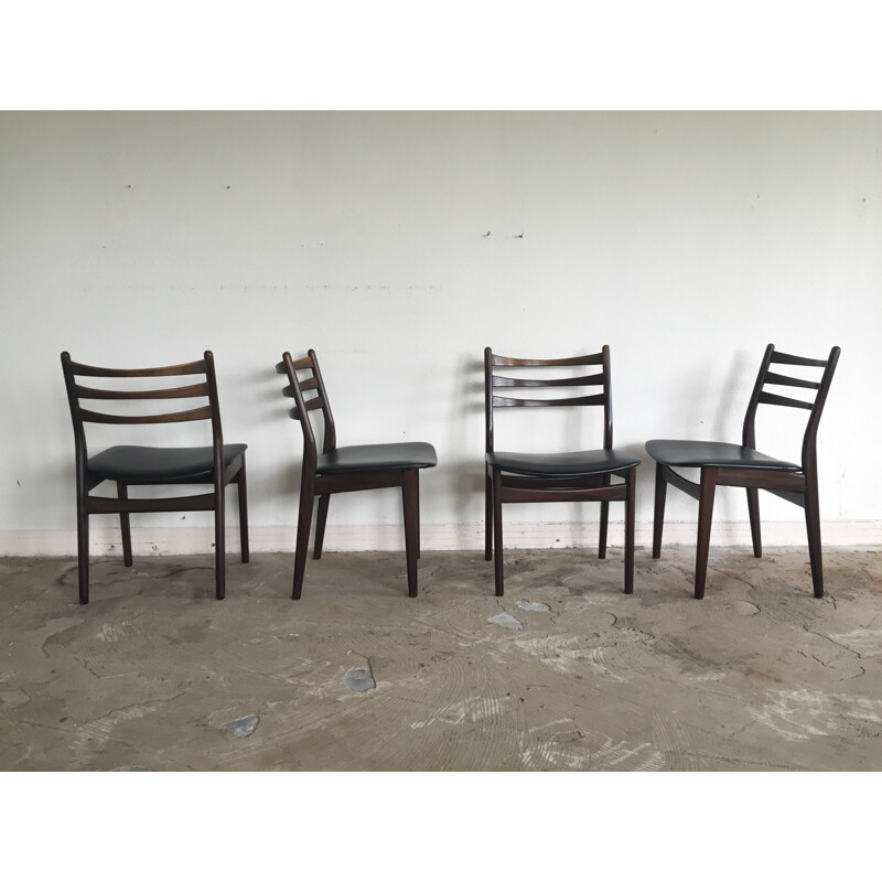 Ensemble de 4 chaises vintage en bois et simili cuir, 1950