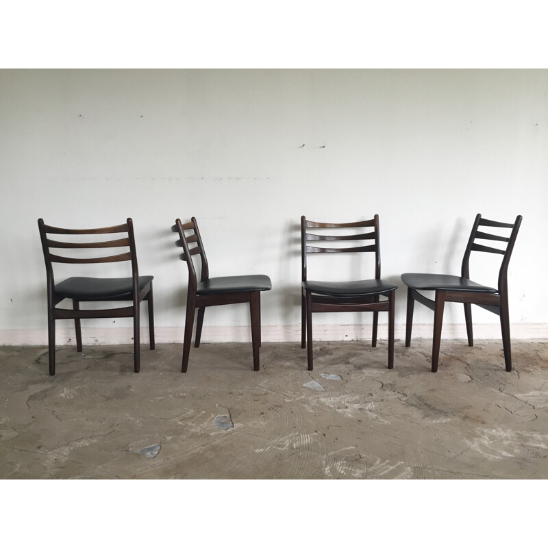 Set of 4 vintage wood and leatherette chairs, 1950