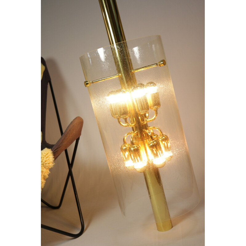 Vintage pendant lamp in glass and brass by Limburg, 1970s