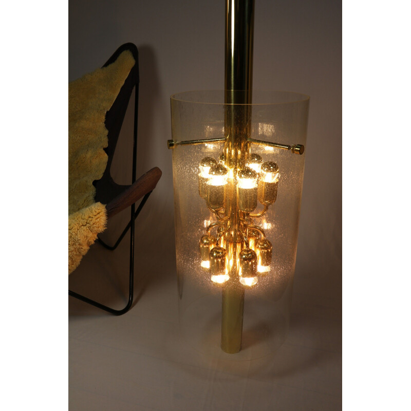 Vintage pendant lamp in glass and brass by Limburg, 1970s