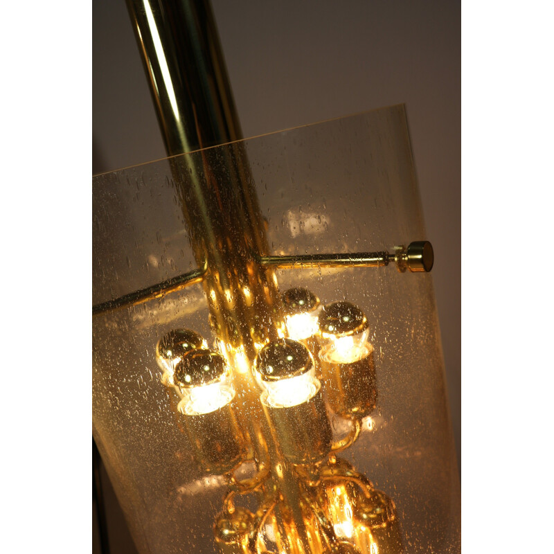 Vintage pendant lamp in glass and brass by Limburg, 1970s