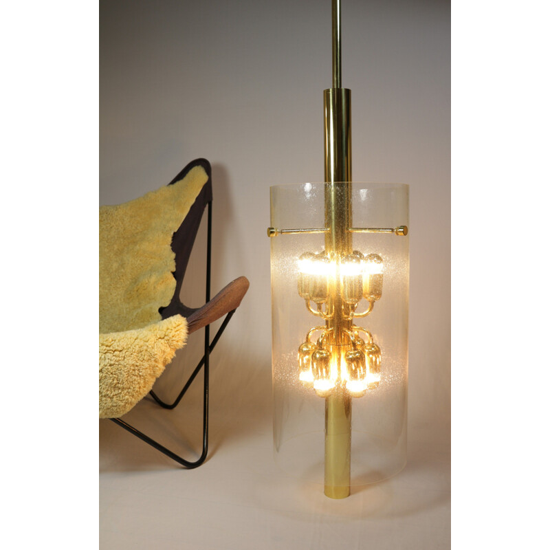 Vintage pendant lamp in glass and brass by Limburg, 1970s