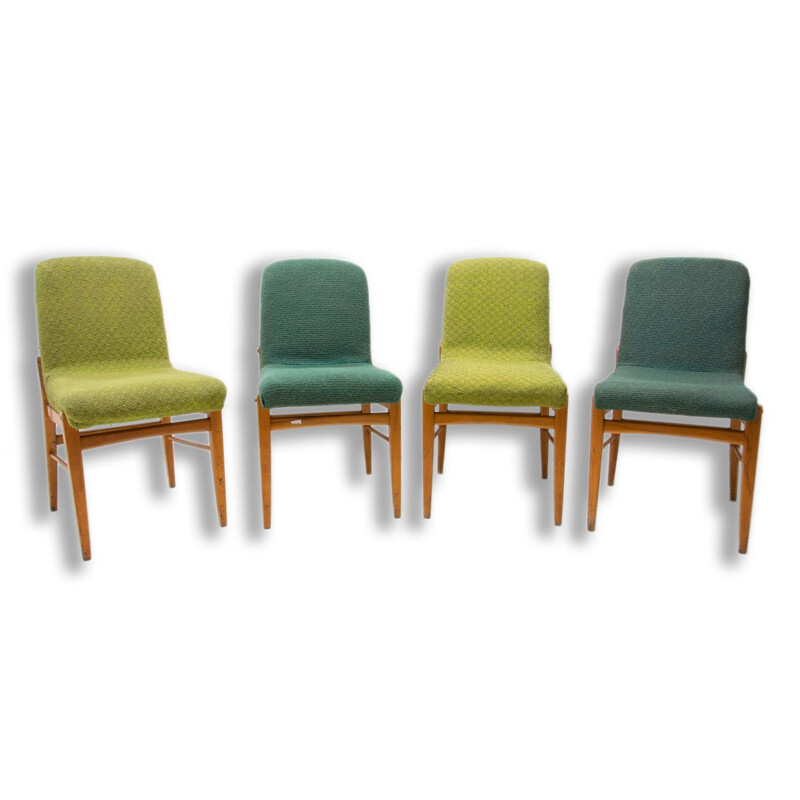 Conjunto de 4 cadeiras de madeira de faia vintage de Miroslav Navrátil, Checoslováquia 1960