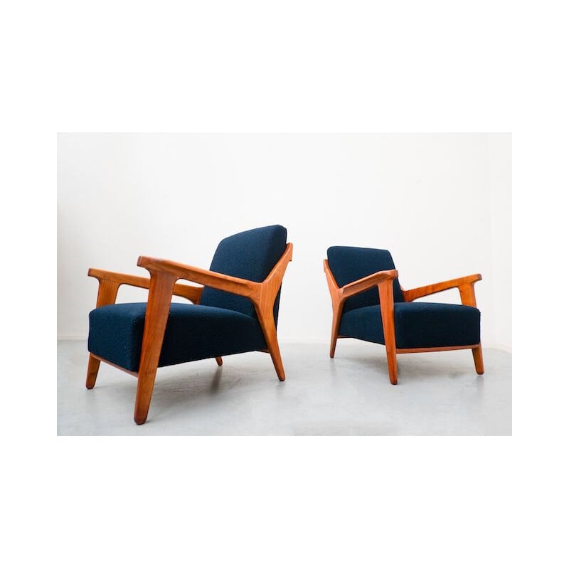 Paire de fauteuils vintage bleus par Melchiorre Bega, Italie 1950