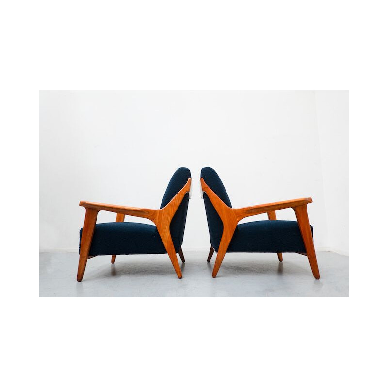Paar vintage blauwe fauteuils van Melchiorre Bega, Italië 1950