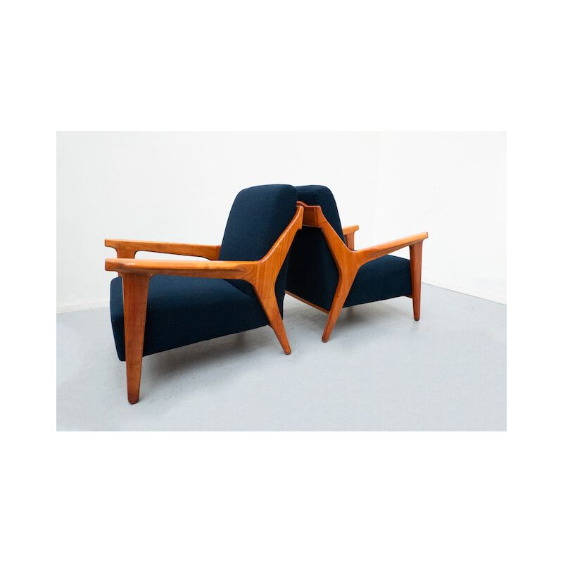Pair of vintage blue armchairs by Melchiorre Bega, Italy 1950