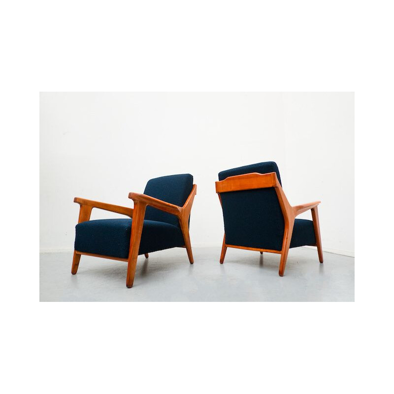 Paar vintage blauwe fauteuils van Melchiorre Bega, Italië 1950