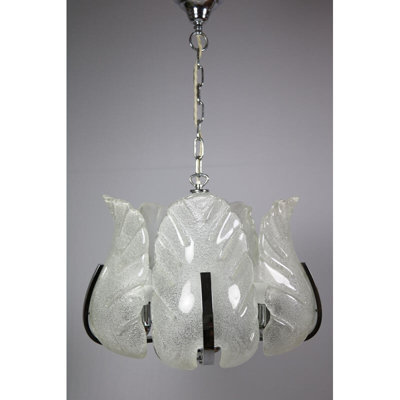Vintage chrome and ice glass chandelier by Carl Fagerlund for Orrefors, 1970s