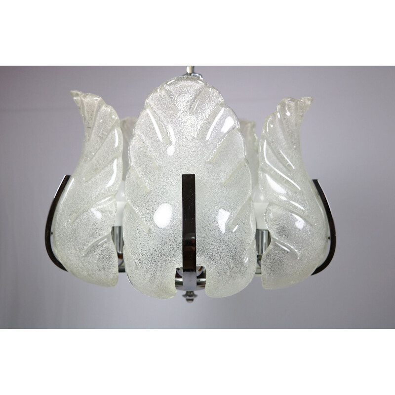 Vintage chrome and ice glass chandelier by Carl Fagerlund for Orrefors, 1970s