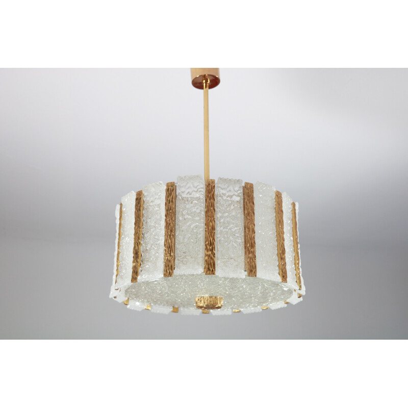 Vintage gilded and frosted glass chandelier by Kalmar Franken Kg, Austria 1960