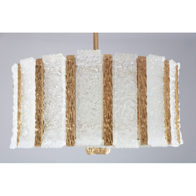 Vintage gilded and frosted glass chandelier by Kalmar Franken Kg, Austria 1960