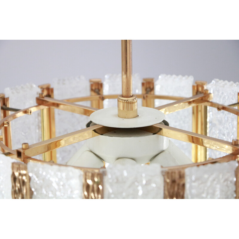 Vintage gilded and frosted glass chandelier by Kalmar Franken Kg, Austria 1960