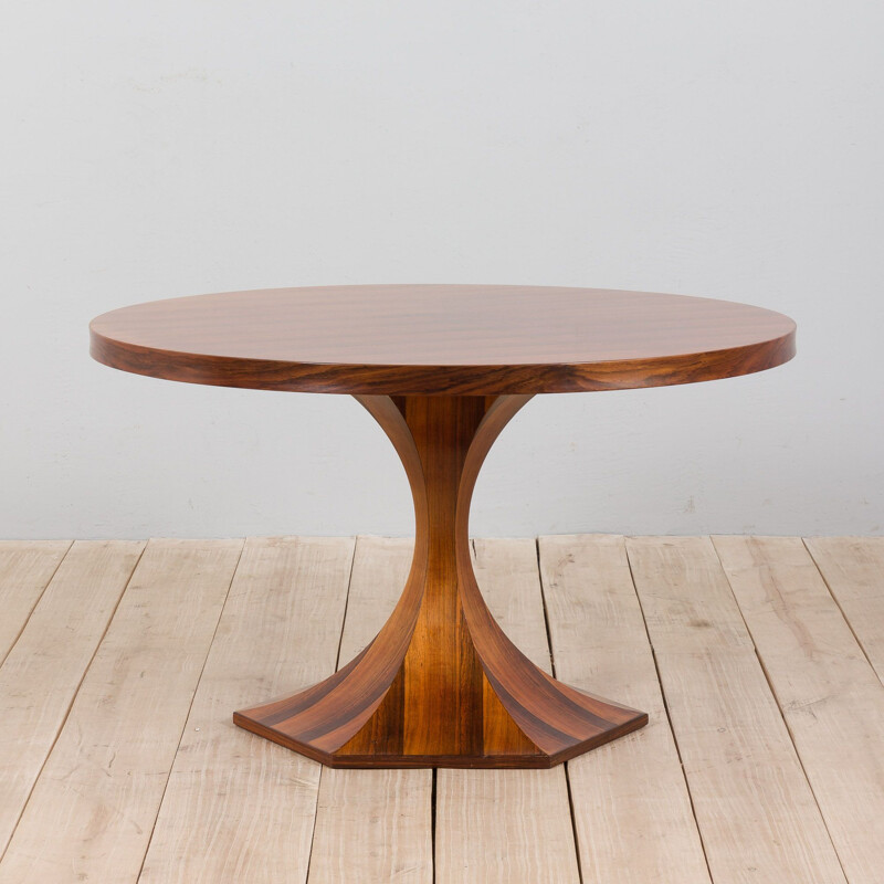 Vintage ronde tafel "Clessidra" in rozenhout van Carlo de Carli, Italië 1960