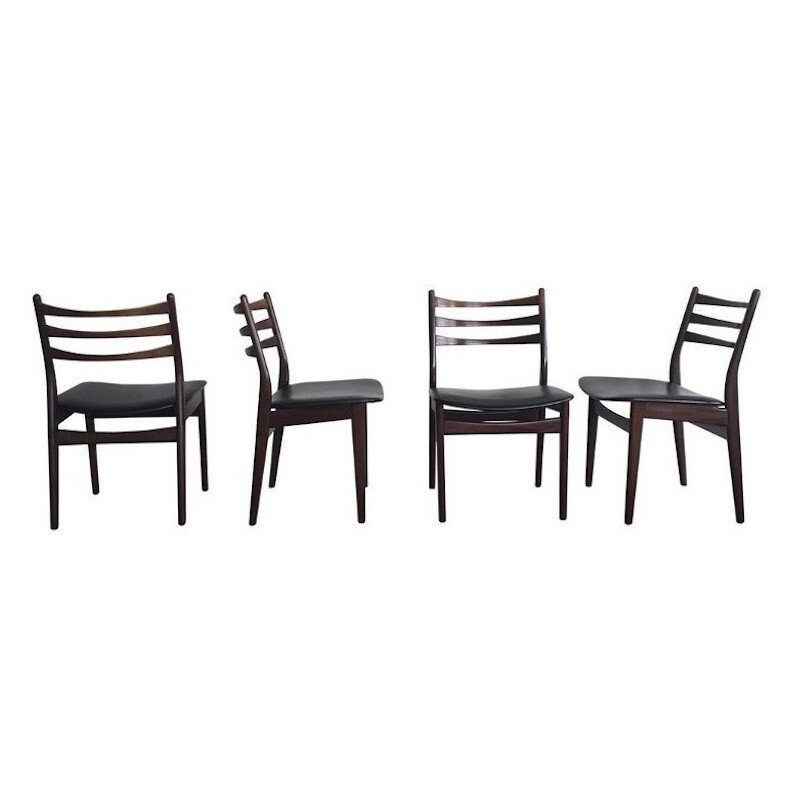Conjunto de 4 cadeiras de madeira e pele, 1950