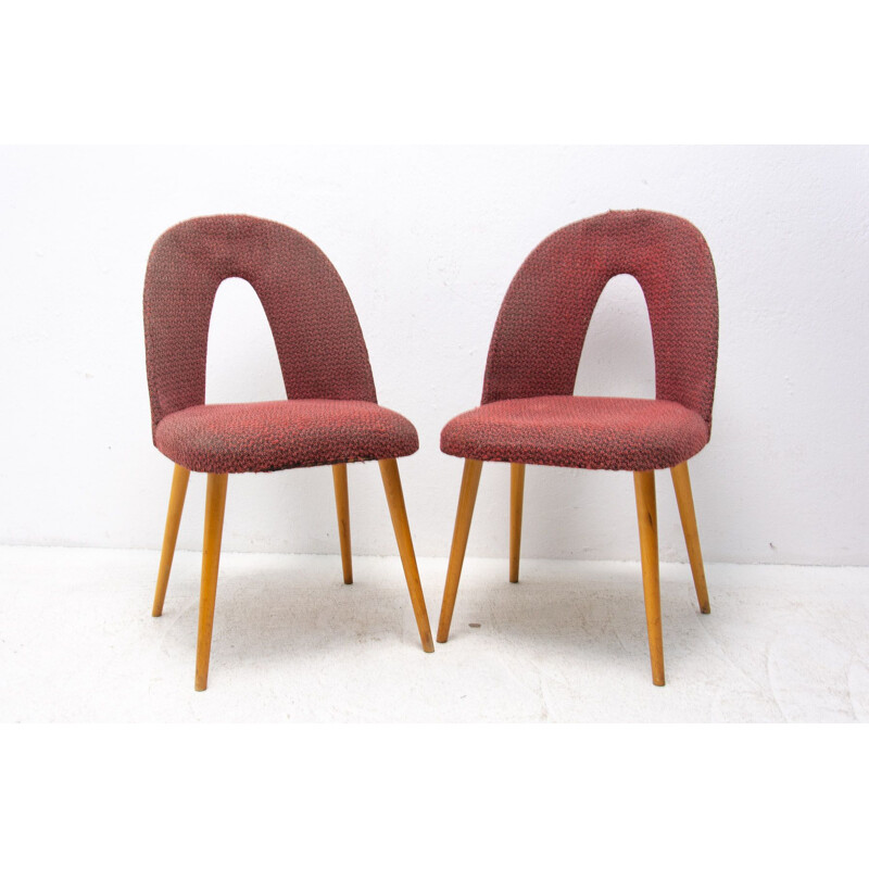 Pair of vintage fabric and beech chairs by Antonín Šuman for Tatra nábytok, Czechoslovakia 1960