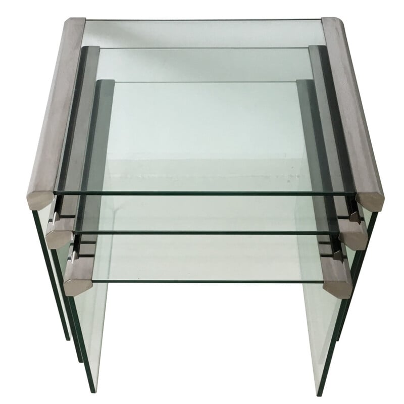 Set of 3 "T35" nesting tables in glass, GALLOTTI & RADICE - 1970s