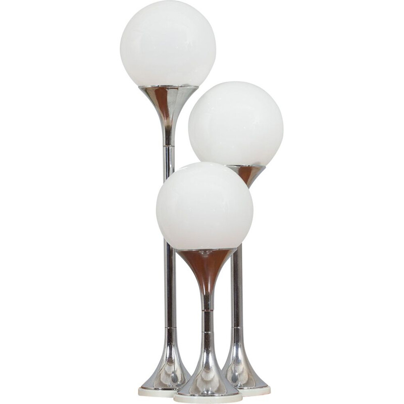 Space age chrome table lamp with 3 white spheres by Targetti Sankey, Italy 1970s