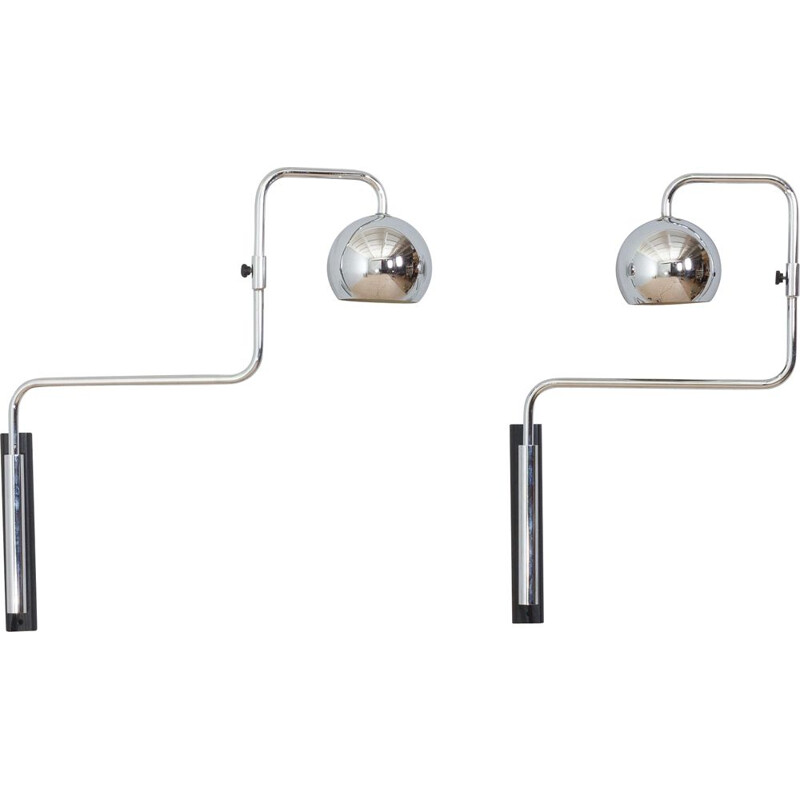 Pair of vintage adjustable wall lamps in chrome by Goffredo Reggiani, 1970s