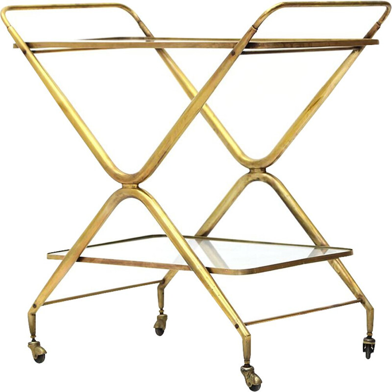 Brass vintage trolley with glass tops, 1950s