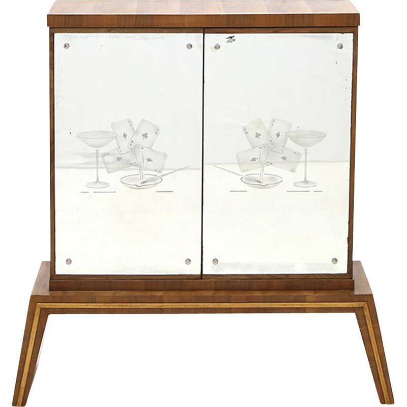 Vintage bar cabinet with mirrored doors, 1940s