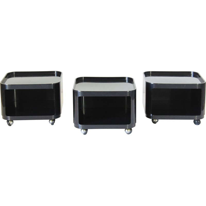 Set 3 vintage black trolley by Anna Castelli Ferrieri for Kartell, 1970s