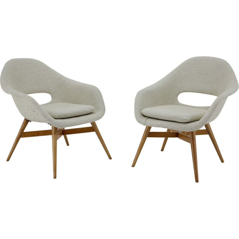 Pair of vintage Shell armchairs by Miroslav Navratil, Czechoslovakia 1960s