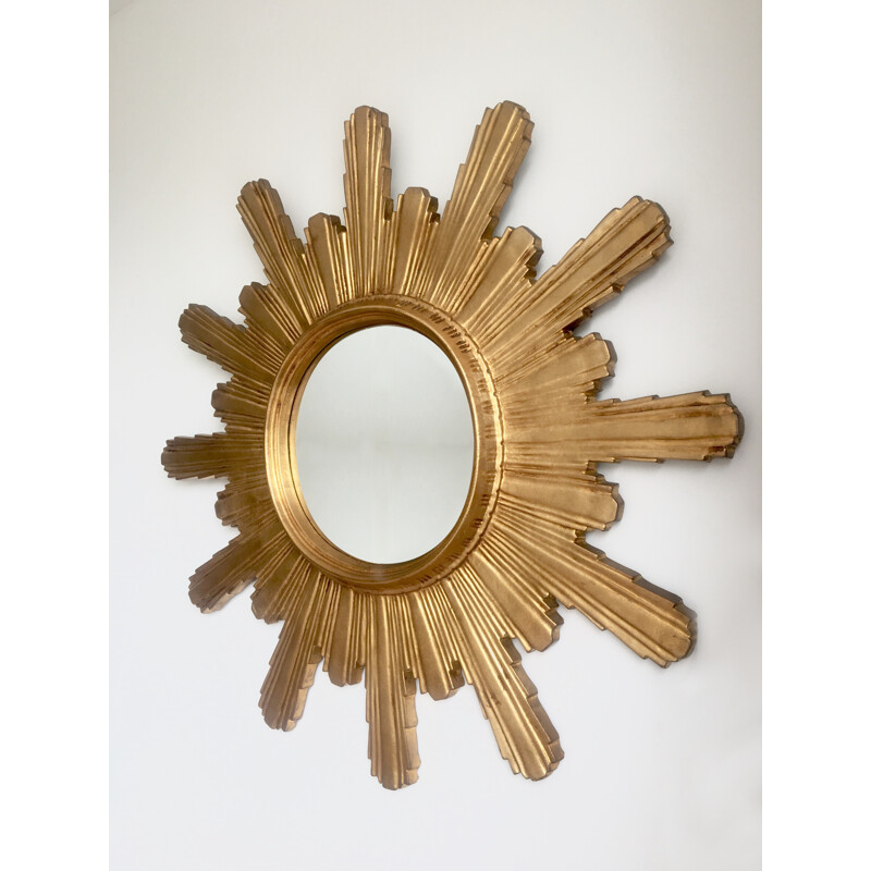 Grand miroir "Sunburst" en bois - 1960