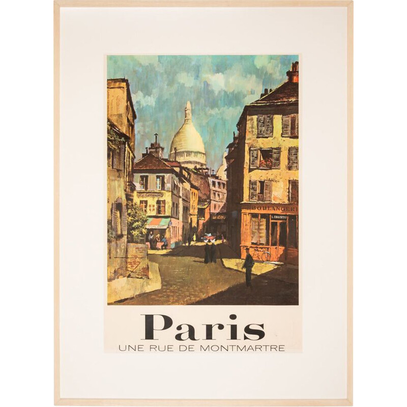 Affiche de voyage vintage "Paris - Une Rue de Montmartre" par Louis Macouillard, 1960