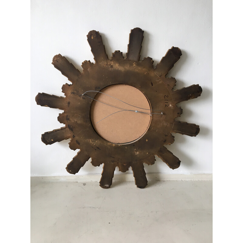 Large carved wooden sunburst mirror - 1960s