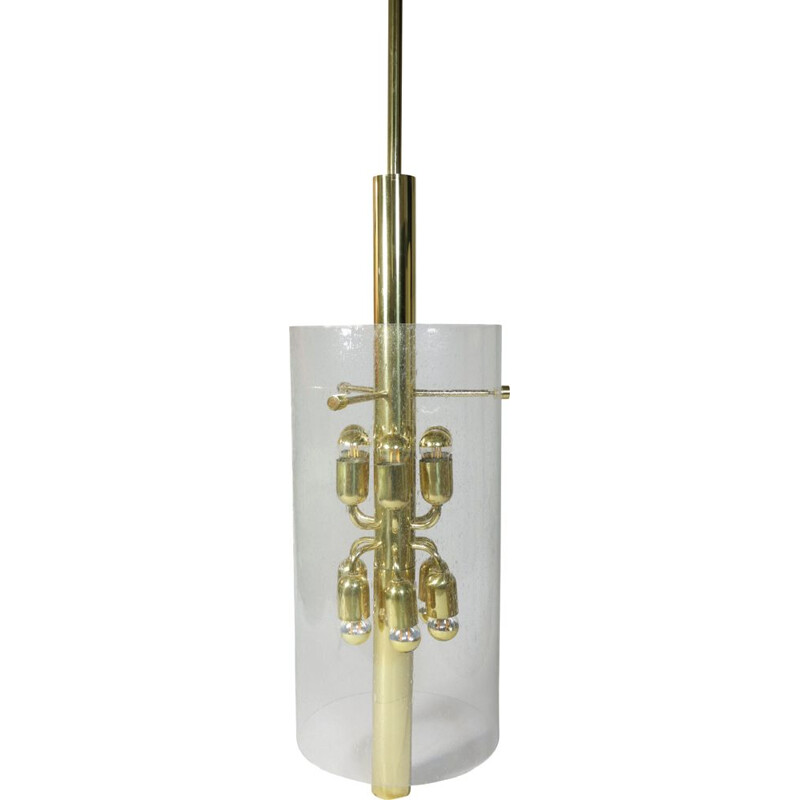 Vintage pendant lamp in glass and brass by Limburg, 1970s