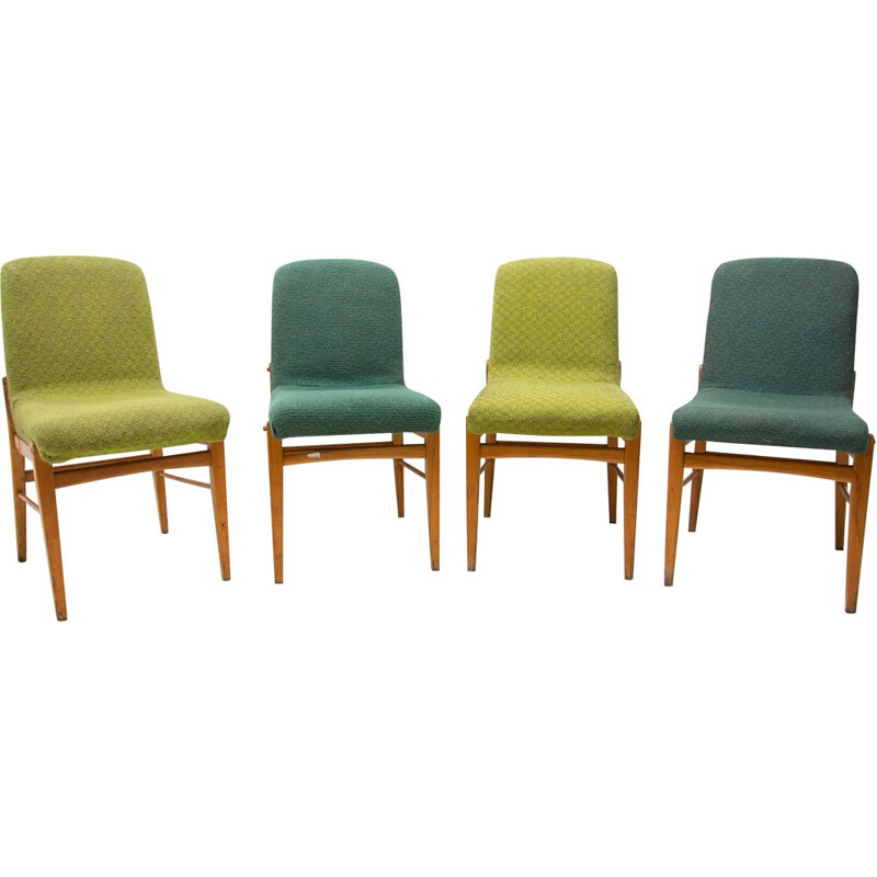 Conjunto de 4 cadeiras de madeira de faia vintage de Miroslav Navrátil, Checoslováquia 1960