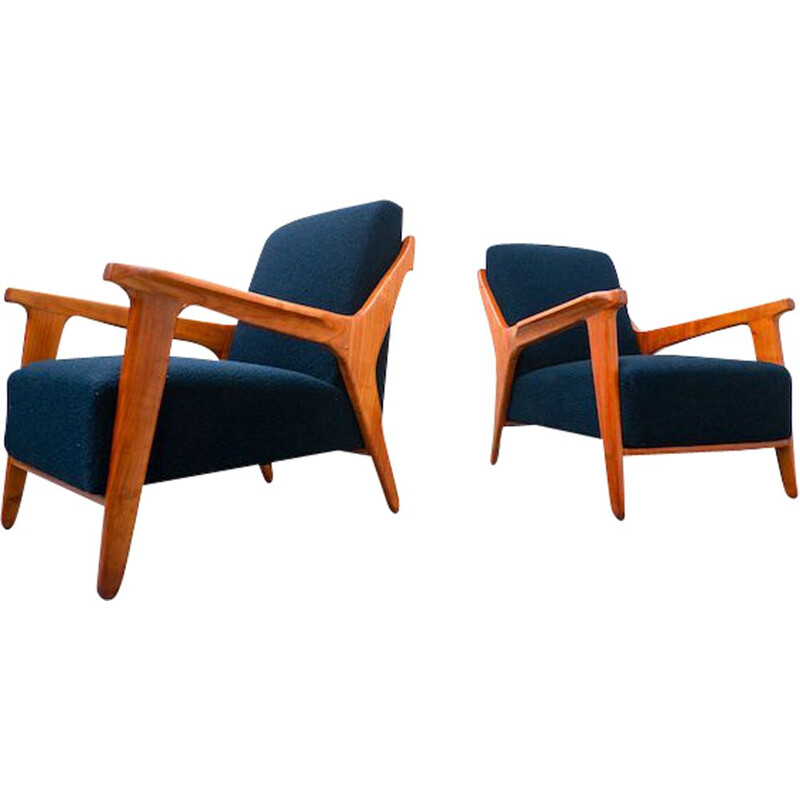 Pair of vintage blue armchairs by Melchiorre Bega, Italy 1950