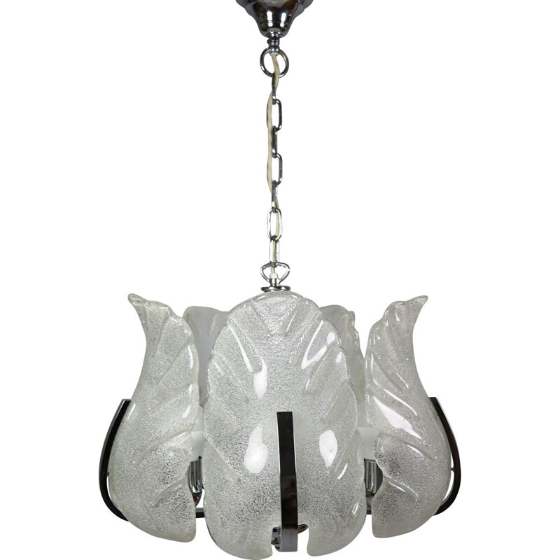 Vintage chrome and ice glass chandelier by Carl Fagerlund for Orrefors, 1970s