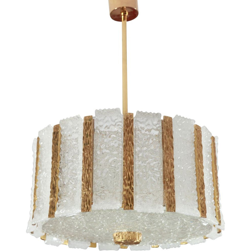 Vintage gilded and frosted glass chandelier by Kalmar Franken Kg, Austria 1960