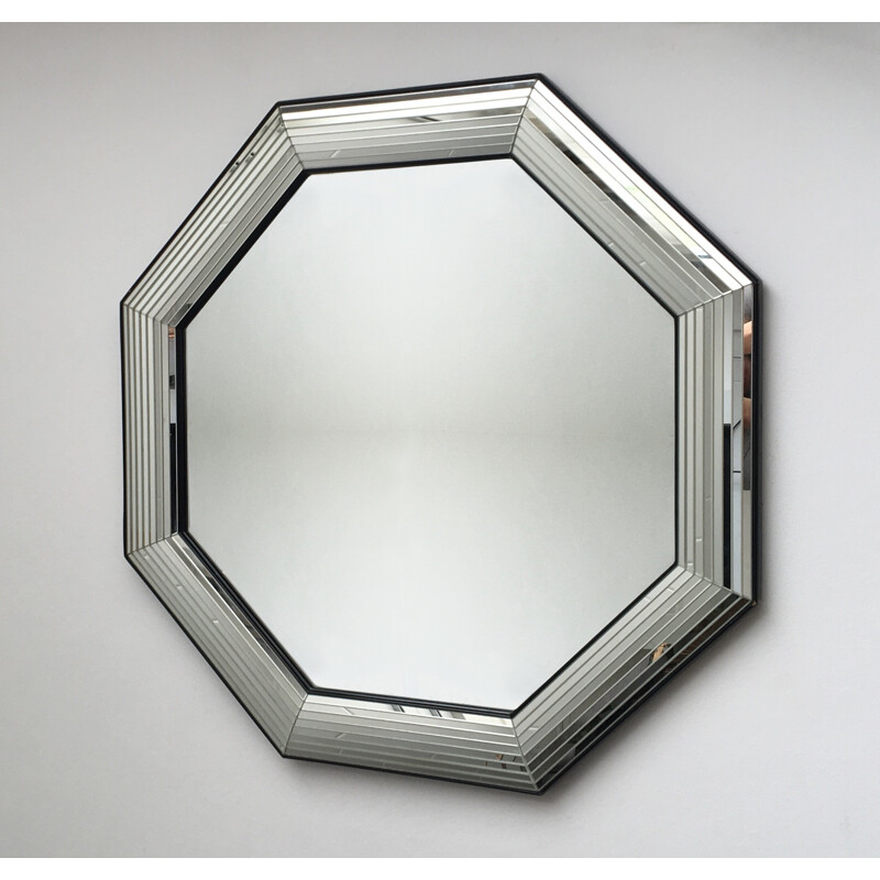 Octagonal mirror in wood - 1970s