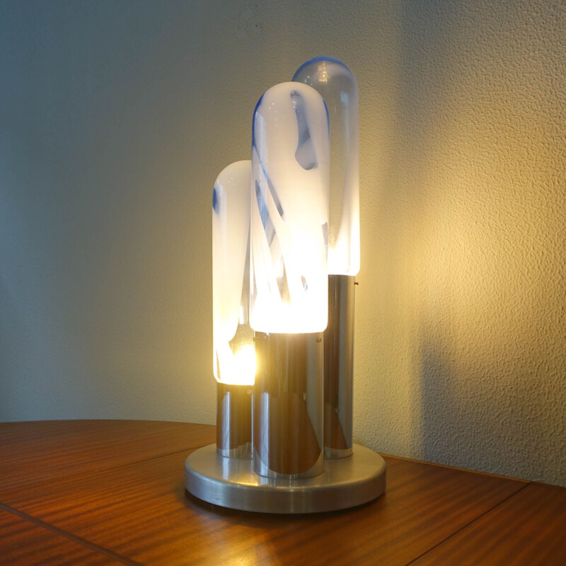 Lampe de table vintage tubulaire par Carlo Nason pour Mazzega, 1970