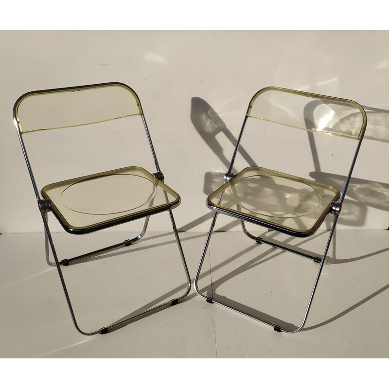 Ensemble de 4 chaises vintage jaunes Plia par Anonima Castelli