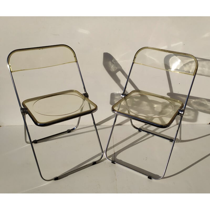 Set van 4 vintage gele Plia stoelen van Anonima Castelli