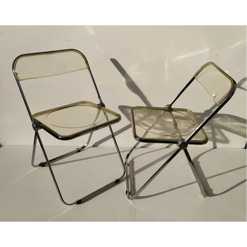 Set van 4 vintage gele Plia stoelen van Anonima Castelli