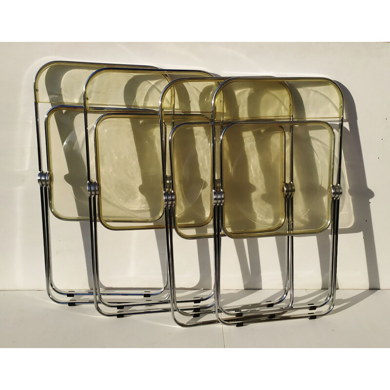 Set of 4 vintage yellow chairs Plia by Anonima Castelli